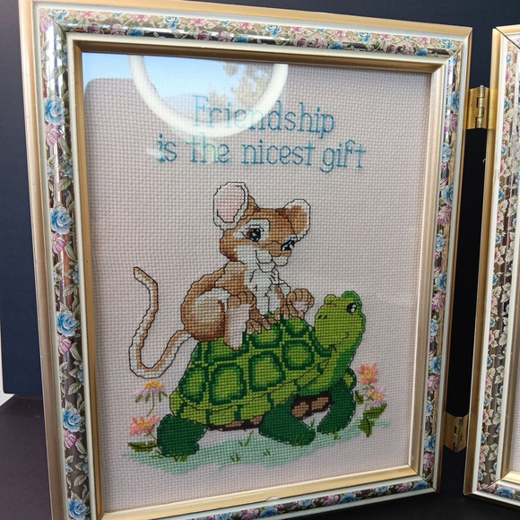 Needlepoint Finished In Frame Desk Decor Gorgeous! Turtle Rabbit Mouse Canada - Picture 5 of 16